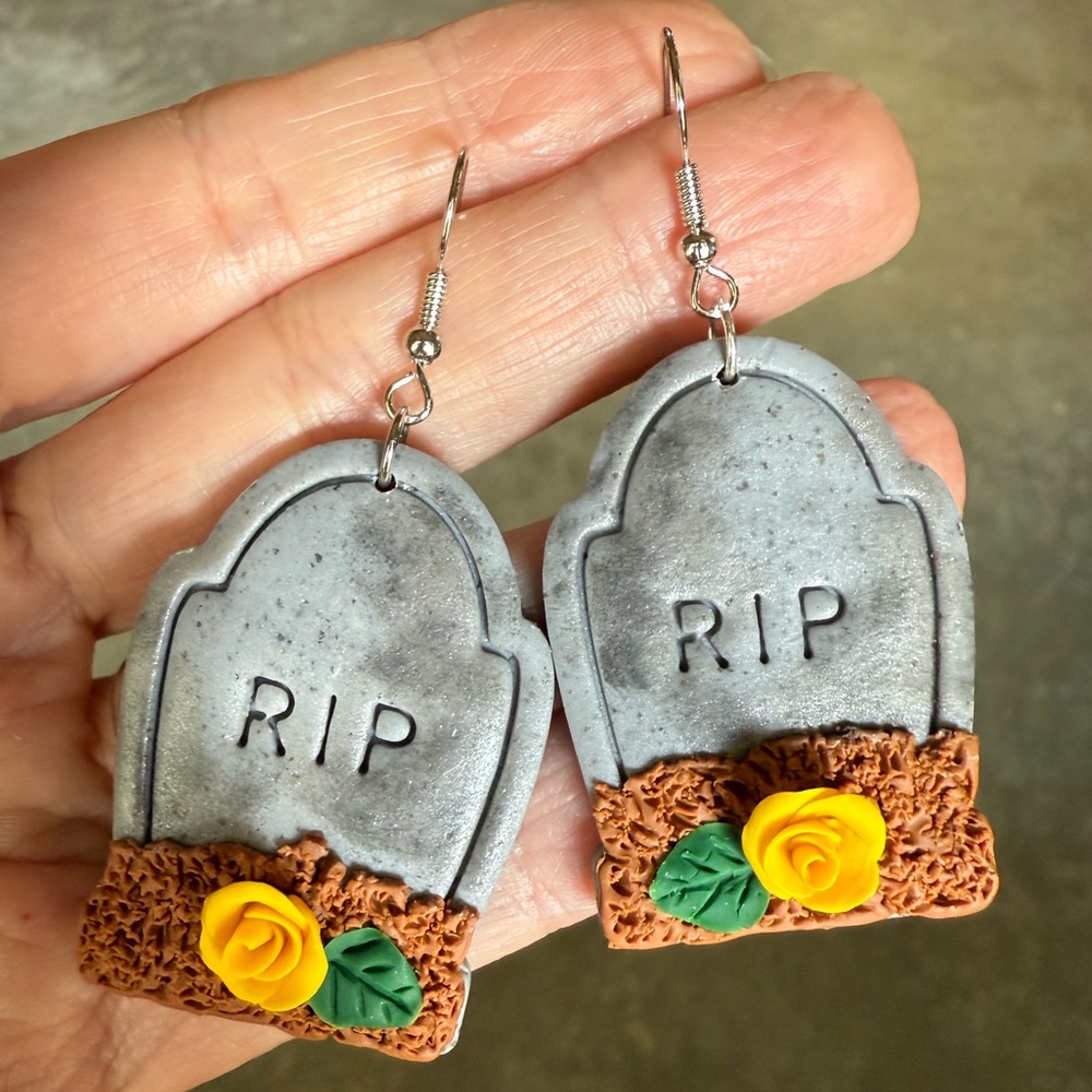 Handmade tombstone earrings